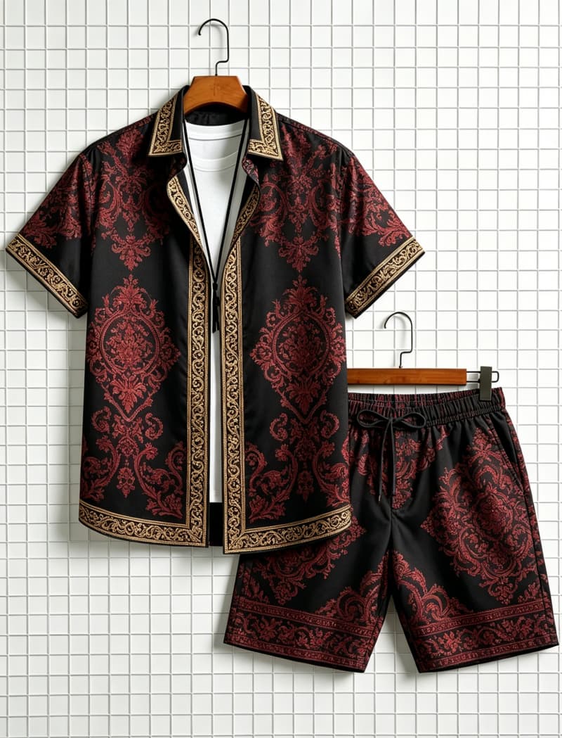 Ethnic Fashion Clothing - Men's ethnic border printed short sleeved