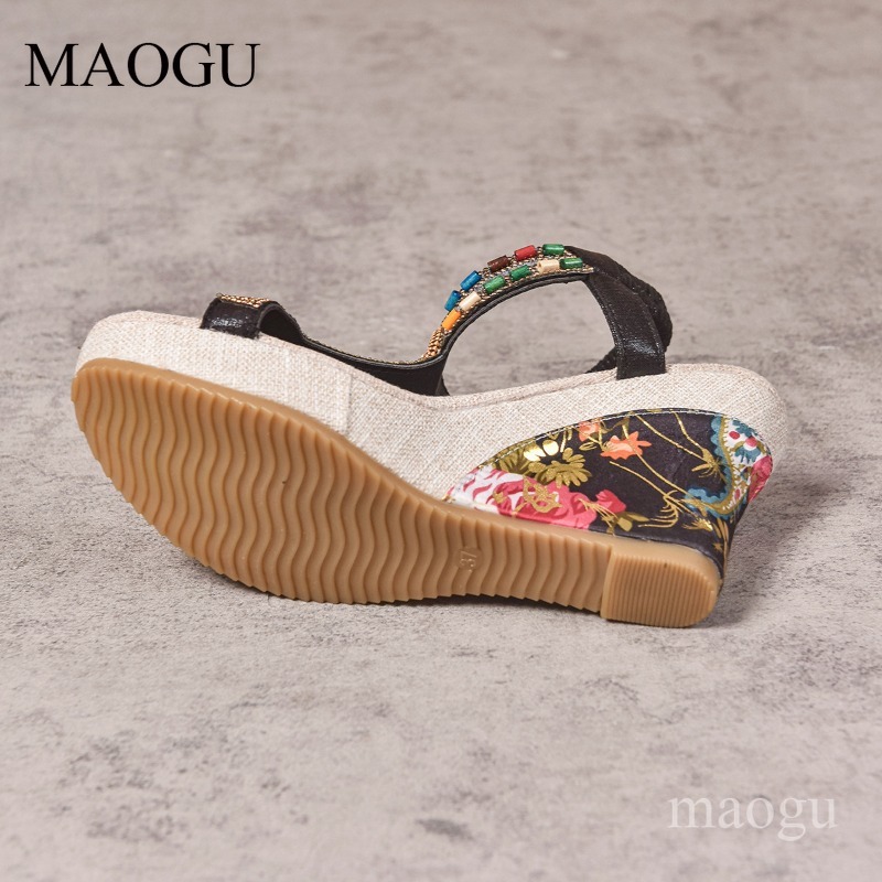 Boho Beaded Floral Wedge Sanda - Ethnic Fashion For Women 评论和价格