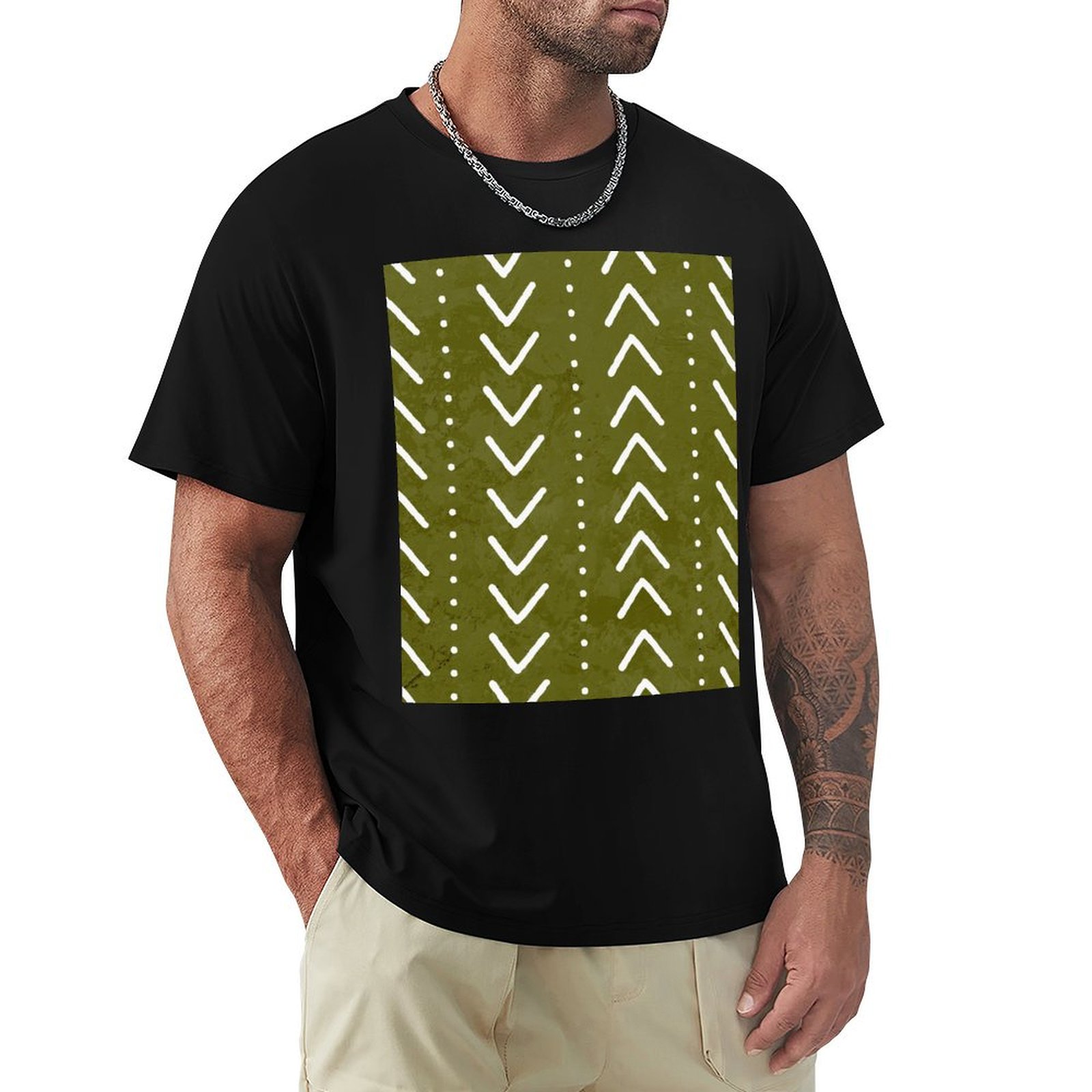 Olive Green Mudcloth Arrows Pa - Mudcloth Print Top 评论和价格