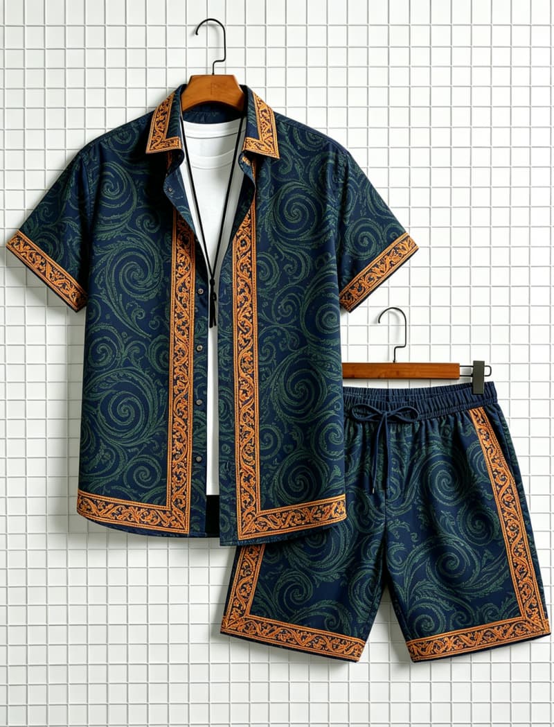 Men's ethnic border printed sh - Ethnic Fashion Clothing 评论和价格